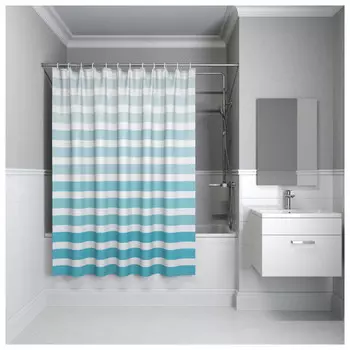 занавеска для ванной комнаты IDDIS Base 200х180см полиэстер голубая полоска