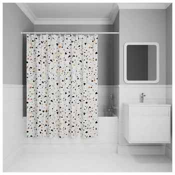 занавеска для ванной комнаты IDDIS Base 200х180см полиэстер разноцветный камень