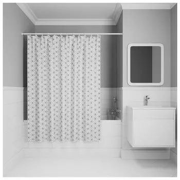 занавеска для ванной комнаты IDDIS Base 200х180см полиэстер черно-белый