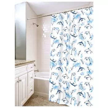 занавеска для ванной ВИЛИНА Дельфины 180х180см полиэтилен белый