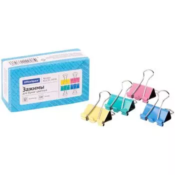 зажимы для бумаг OFFICESPACE 12шт 25мм цветные картонная коробка