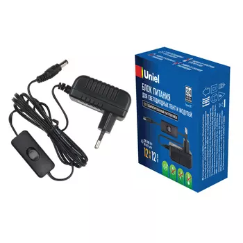 Блок питания для светодиодов с вилкой, 12 Вт, 12В, IP20 Uniel UET-VPA-