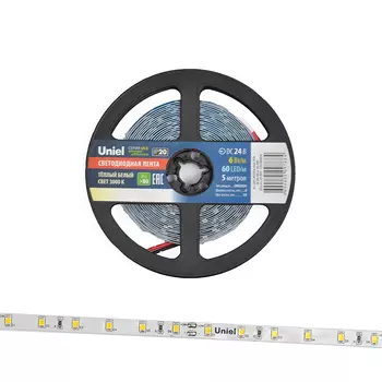 LED лента Uniel ULS-2835-60LED/m-8mm-IP20-DC24V-6W/m-5M-WW катушка в г