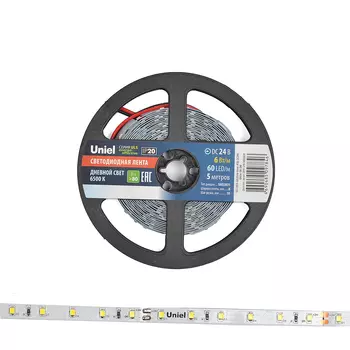 LED лента Uniel ULS-2835-60LED/m-8mm-IP20-DC24V-6W/m-5M-W катушка в ге