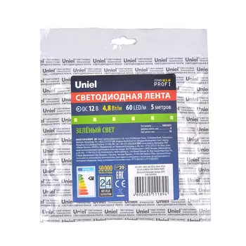 LED лента Uniel ULS-M11-2835-60LED/m-8mm-IP20-DC12V-4,8W/m-5M-GREEN PR