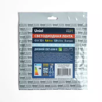LED лента Uniel ULS-M13-2835-120LED/m-8mm-IP20-DC12V-9,6W/m-5M-6500K P