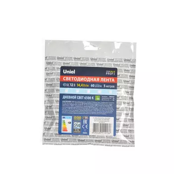 LED лента Uniel ULS-M25-5050-60LED/m-10mm-IP20-DC12V-14,4W/m-5M-6500K