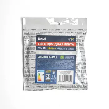 LED лента Uniel ULS-M25-5050-60LED/m-10mm-IP20-DC12V-14,4W/m-5M-4000K