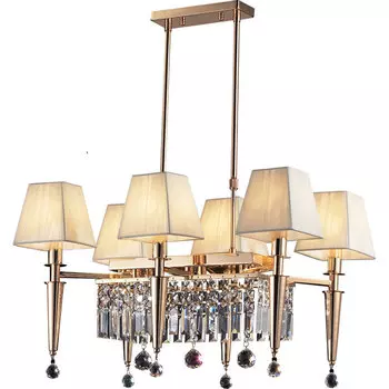 Люстра на штанге N-Light DP-02 DP-0252/6B gold + white crystal and white shade