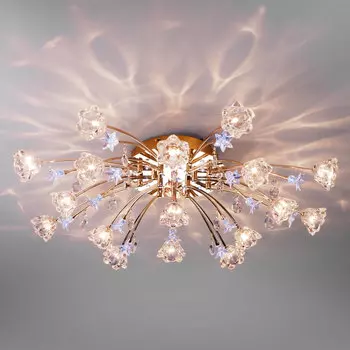 Люстра потолочная с цветочками 4928 4928/17 золото/бело-голубой Eurosvet