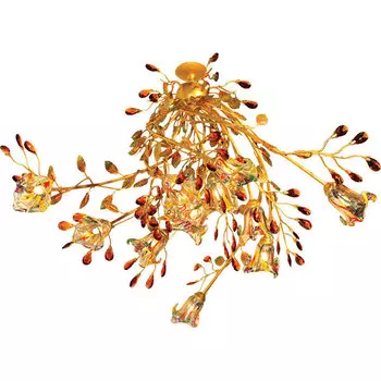 Люстра потолочная с цветочками 90284 90284/12 gold G9 40W , amber crystal N-Light