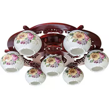 Люстра потолочная с цветочками N-Light 6256 6256-6+1 дер.+керамика N-Light