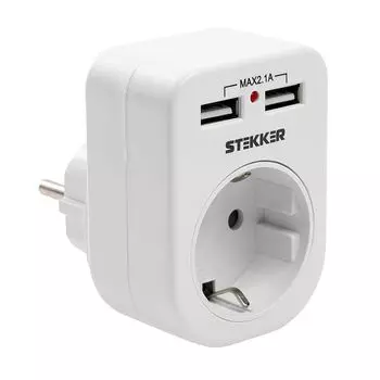 Переходник сетевой с/з c 2 USB 2,1А Stekker ADP16-24-20 39626