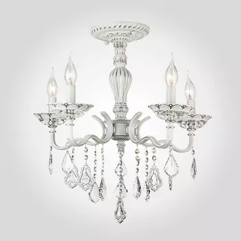 Потолочная люстра Eurosvet Эммануэль 10049/5 белый с серебром/прозрачный хрусталь Strotski