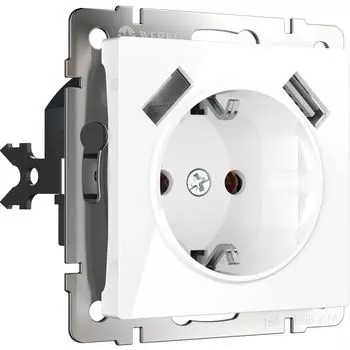 Розетка Werkel W1171501/ Розетка с заземлением, шторками и USBх2 (белы