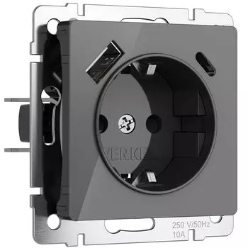 Розетка Werkel W1171744/ Розетка с заземлением, шторками и USB тип A+C