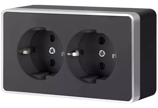 Розетка Werkel WL15-02-03/ Розетка двойная с заземлением Gallant (черный с серебром)