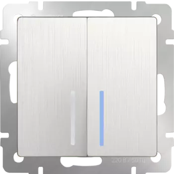 Выключатель Werkel WL13-SW-2G-2W-LED/ Выключатель двухклавишный проходной с подсветкой (перламутровый рифленый)