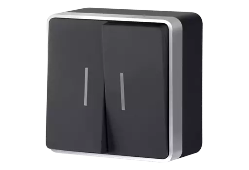 Выключатель Werkel WL15-03-03/ Выключатель двухклавишный с подсветкой Gallant (черный с серебром)