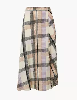 Асимметричная юбка-миди в клетку