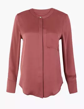 Атласная блузка с длинным рукавом