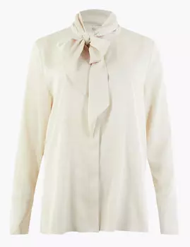 Атласная блузка с галстуком и длинным рукавом