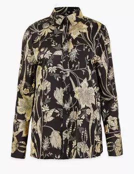 Атласная рубашка с цветочным принтом