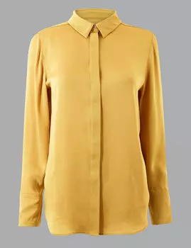 Атласная рубашка с длинным рукавом