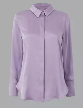 Атласная рубашка с длинным рукавом