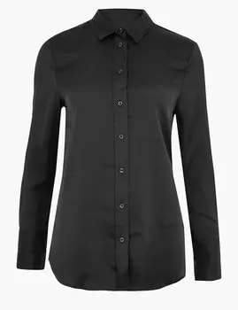 Атласная рубашка с длинным рукавом