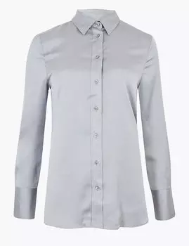 Атласная рубашка с длинным рукавом