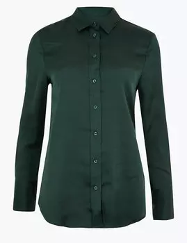 Атласная рубашка с длинным рукавом