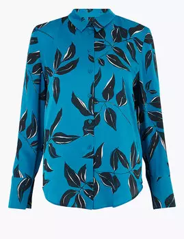 Атласная рубашка стандартного кроя с лиственным принтом