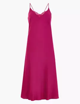 Атласная сорочка на бретелях с кружевной отделкой