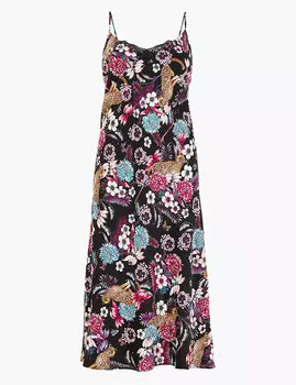 Атласная сорочка с цветочным и леопардовым принтом