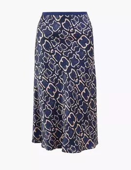 Атласная юбка-миди с анималистическим принтом