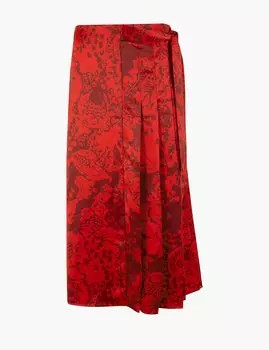 Атласная юбка-миди с запахом и цветочным принтом