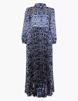 Атласное платье-миди с плиссированной юбкой и змеиным принтом