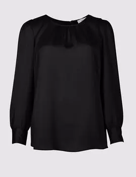 Блуза атласная с круглым вырезом и длинным рукавом