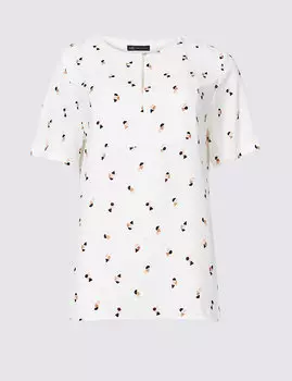 Блуза с принтом и круглым вырезом