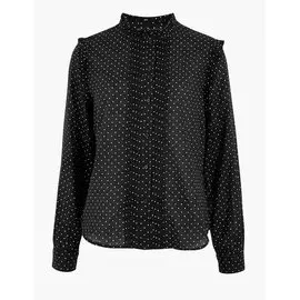 Блузка из чистого хлопка в горошек с высоким воротом, Marks&amp;Spencer