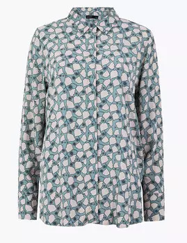 Блузка с длинным рукавом и крупным растительным принтом