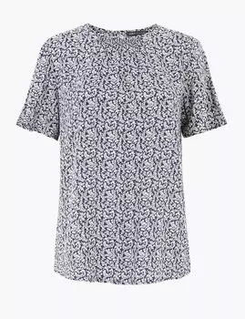 Блузка с круглым вырезом и коротким рукавом