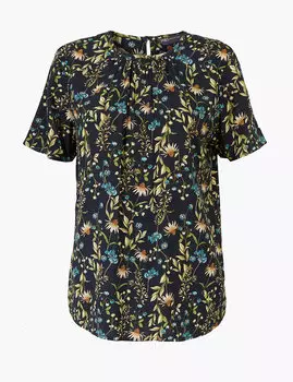 Блузка с круглым вырезом и коротким рукавом