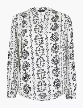 Блузка с монохромным принтом из атласной ткани