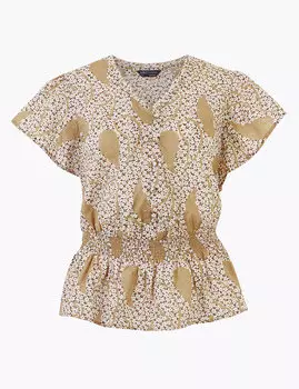 Блузка с V-образным вырезом из чистого хлопка