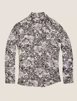 Блузка с завязками на воротнике и лесным принтом