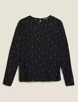 Блузка в горошек с объемными рукавами