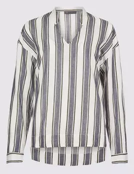 Блузка женская из 100% хлопка с длинным рукавом в полоску, голубой микс