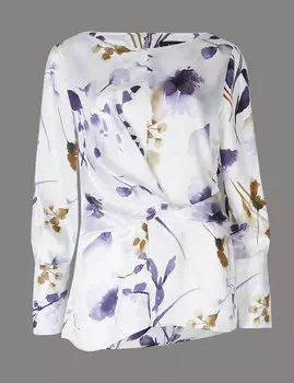 Блузка женская с цветочными мотивами и длинным рукавом